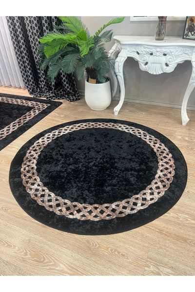 Chain Patterned Gray - Black Decorative Rug
