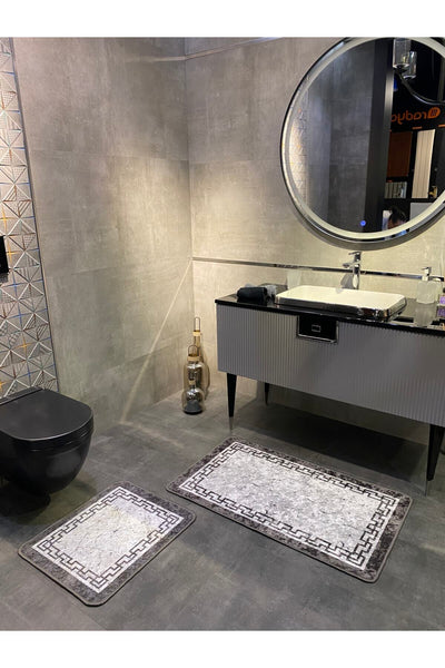 Linaro 2-Piece Latex Non-Slip Waterproof Bathroom Mat Set (60x100 - 60x50) Gray