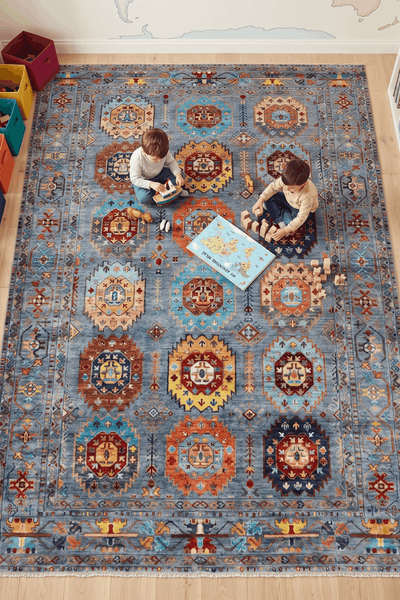 Washable Printed Bled Rug - Southwestern Geometric Style