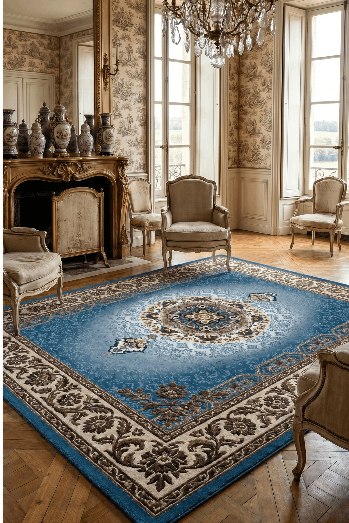 Washable Printed Sementa Rug - Traditional Medallion Style