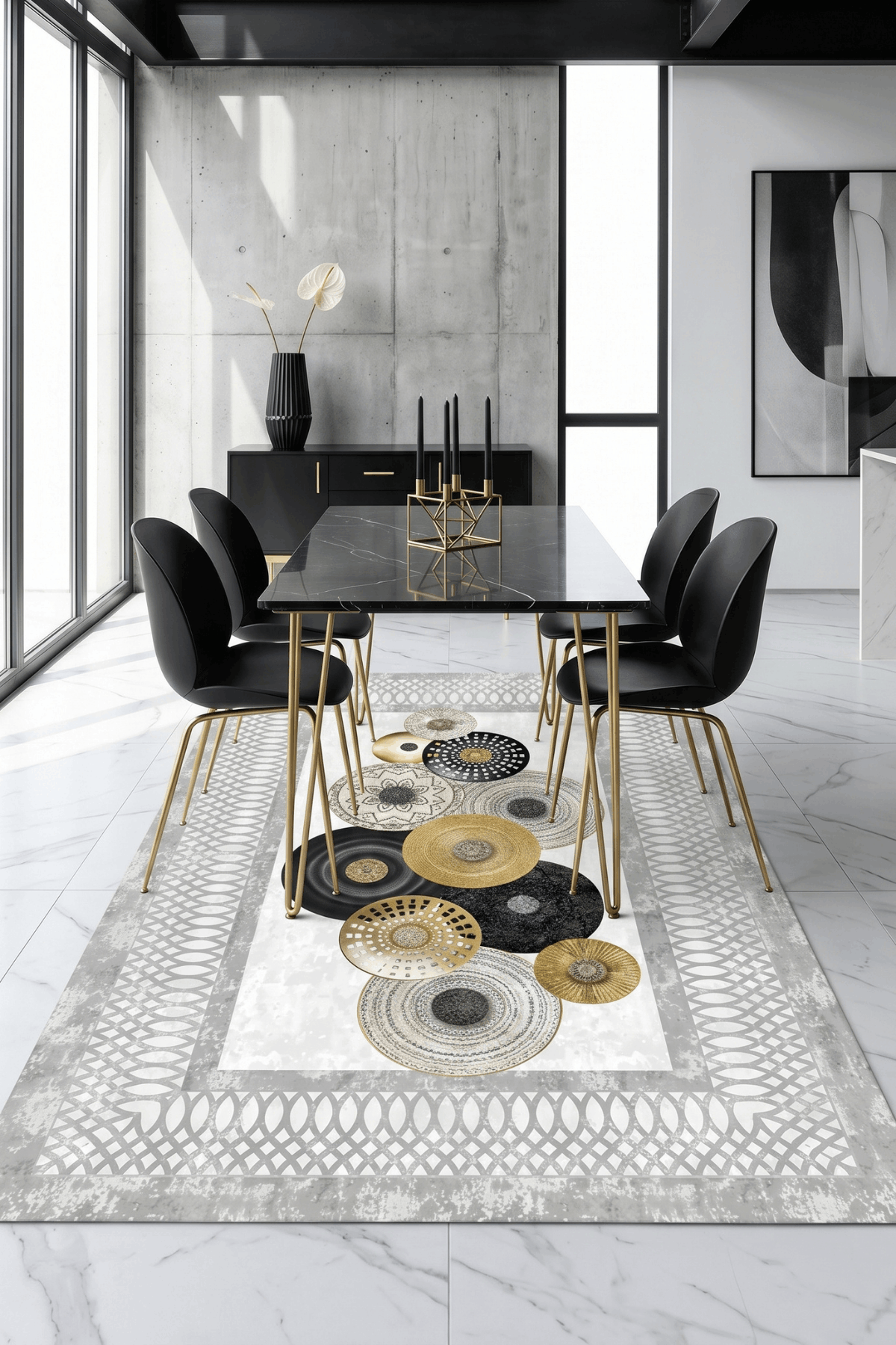 Washable Printed Gonzales Rug - Modern Abstract Disc Design