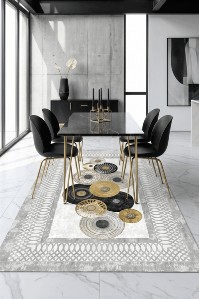 Washable Printed Gonzales Rug - Modern Abstract Disc Design