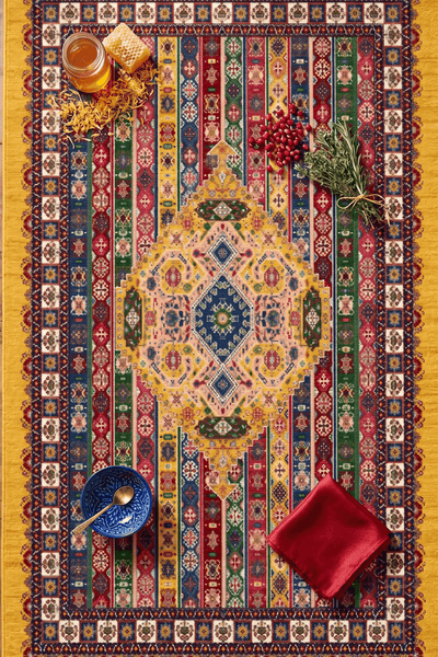 Washable Printed Calist Rug - Traditional Striped Medallion