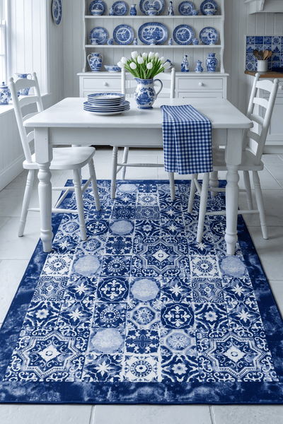 Washable Printed Zümre Rug - Mediterranean Mosaic Style