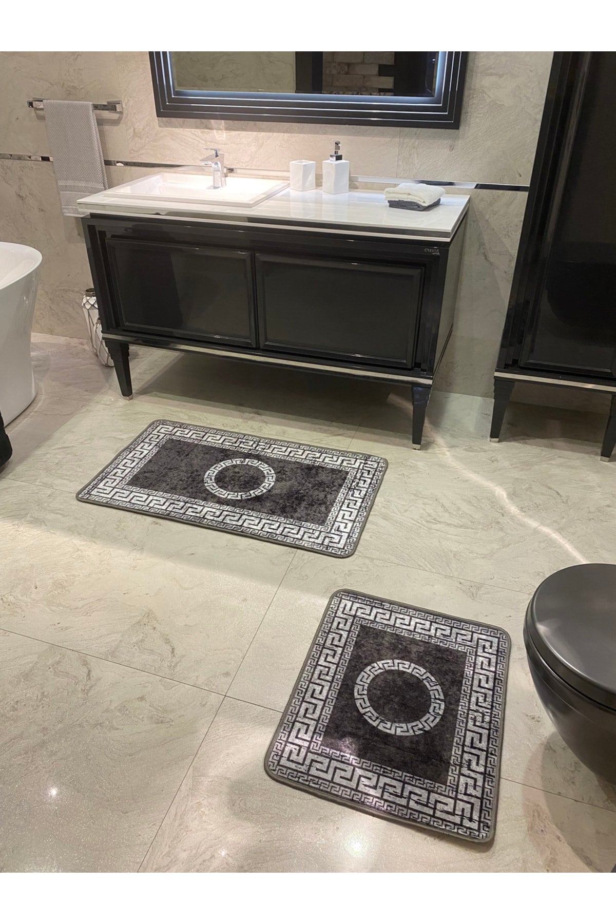Robson 2'li Lateks Kaymaz Taban Banyo Paspas Takımı (60x100 - 60x50) Gri-krem