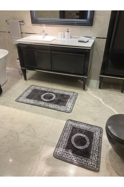 Robson 2'li Lateks Kaymaz Taban Banyo Paspas Takımı (60x100 - 60x50) Gri-krem