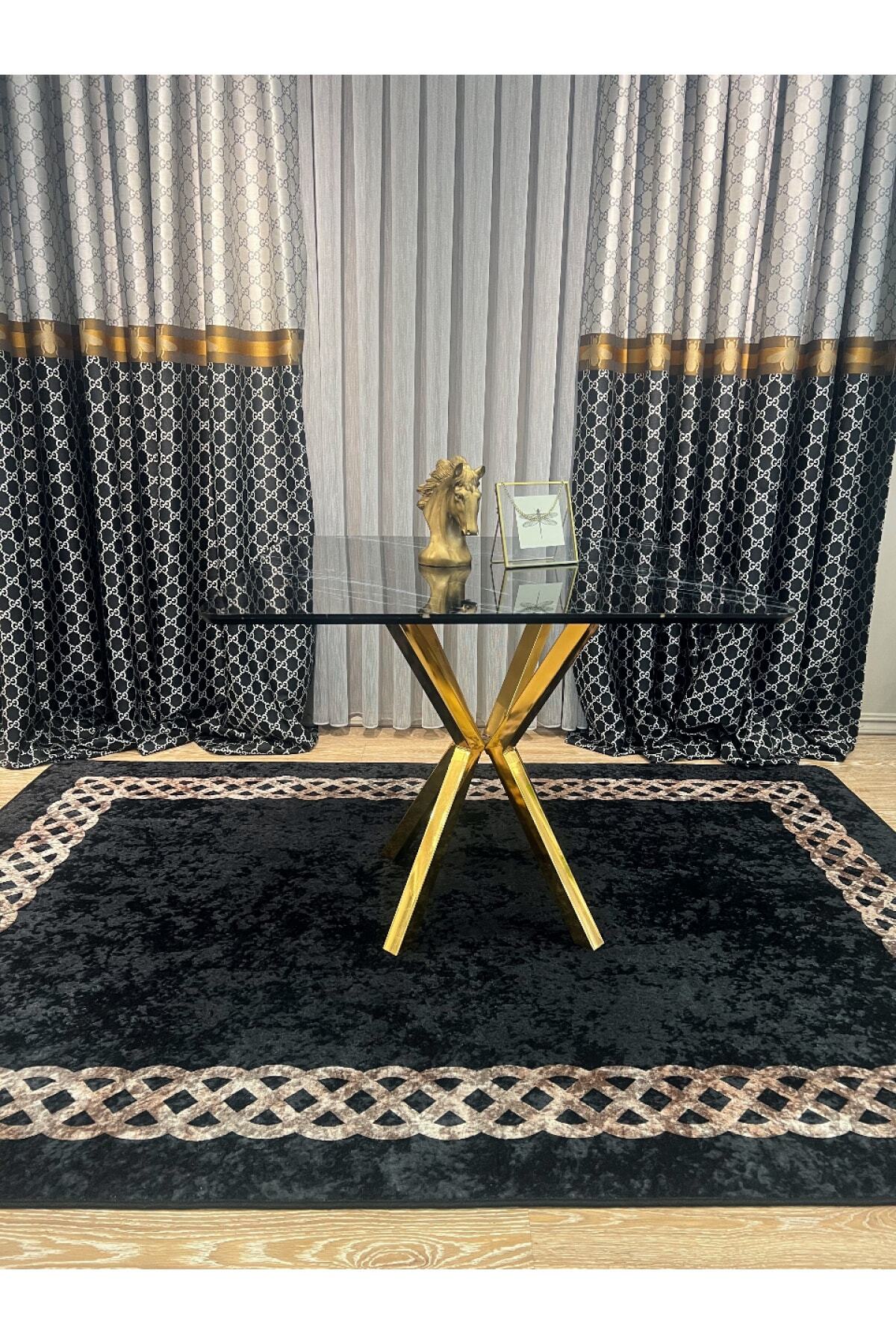 Chain Patterned Gray - Black Decorative Rug