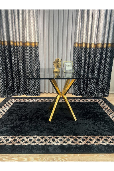 Chain Patterned Gray - Black Decorative Rug
