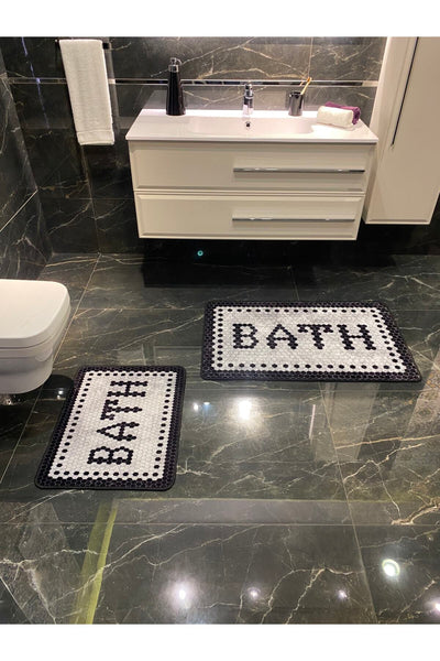 "Black Bath" Print 2-Piece Non-Slip Waterproof Bathroom Rug Set (60x100 - 60x50) Gray