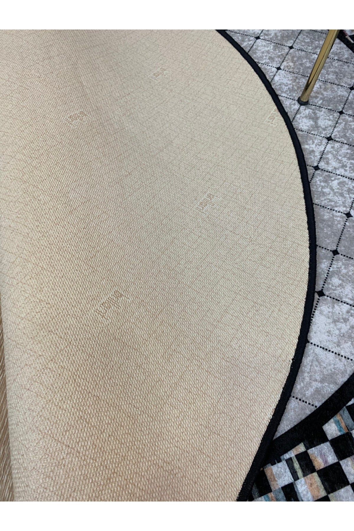 Checkered Round Latex Non-Slip Base Fringe-Free Kitchen Terrace Balcony Rug
