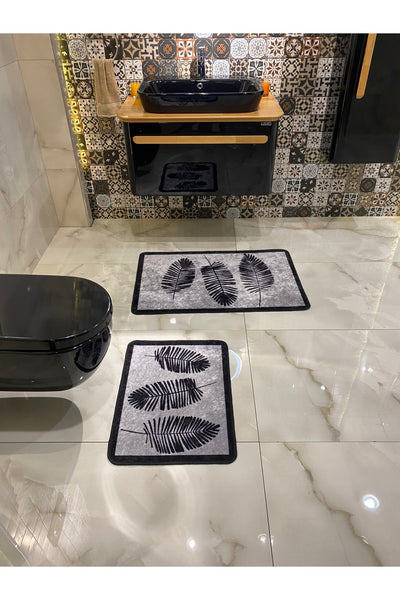 Haven Yaprak Desenli 2'li Kaymaz Taban Su Geçirmez Banyo Paspas Takımı (60x100 - 60x50) Bej