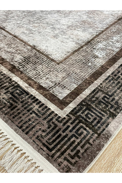 Vilmar Modern Striped Latex Leather Base Fringed Rug - Beige
