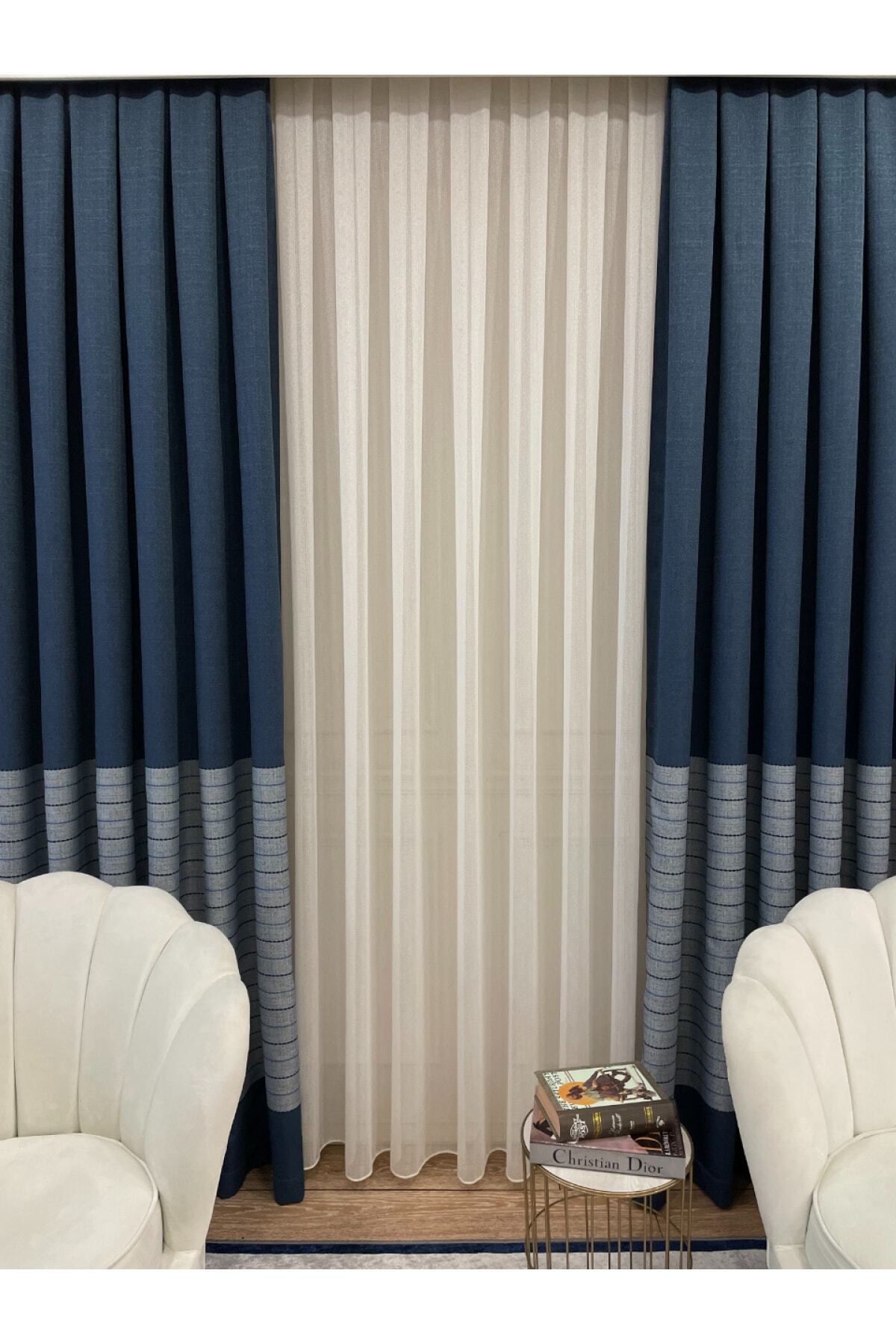 Jacquard 1/3 Dense Pleat Striped Modern Panel Print Blackout Curtain - Light Gray