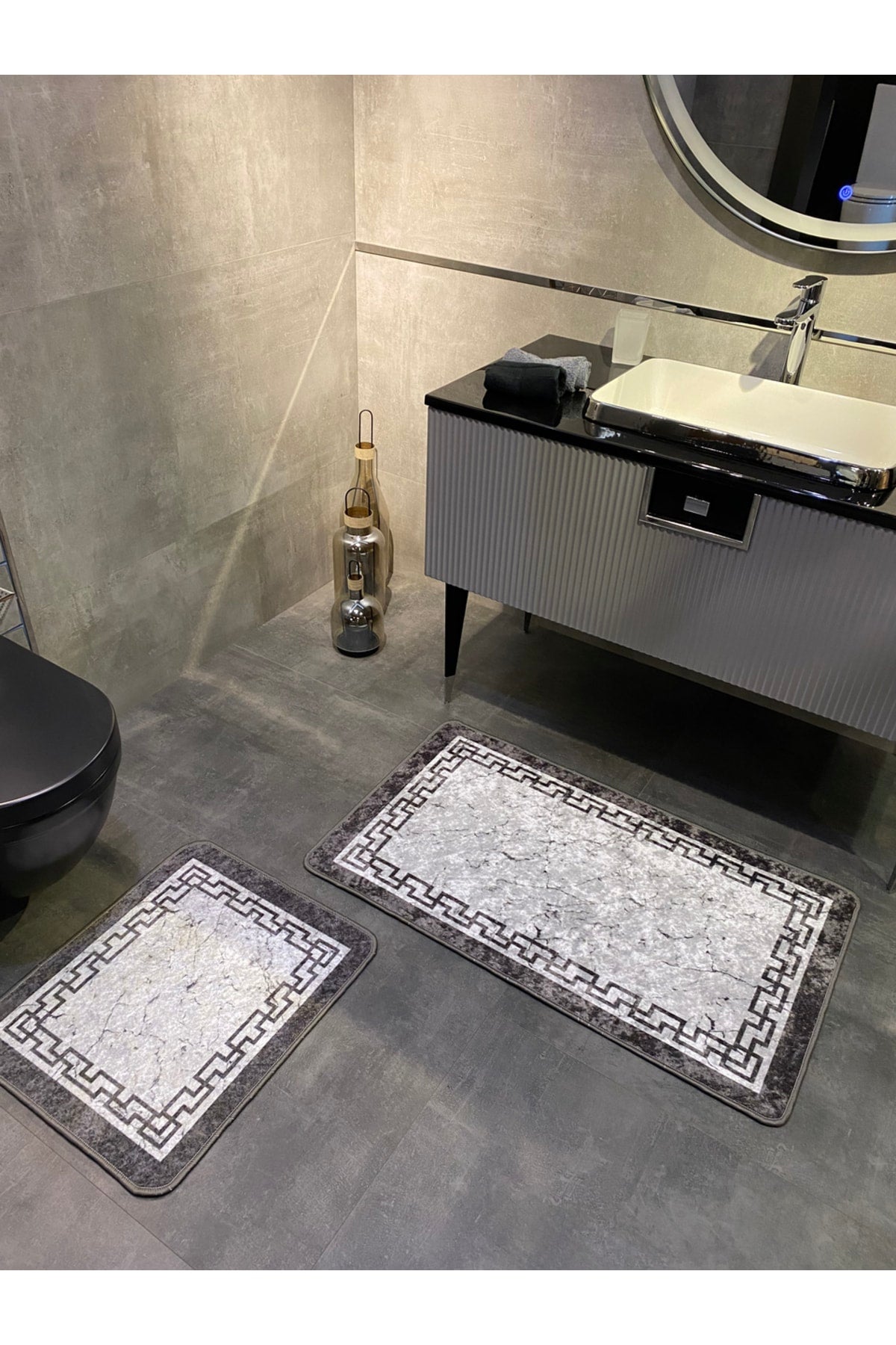 Linaro 2-Piece Latex Non-Slip Waterproof Bathroom Mat Set (60x100 - 60x50) Gray