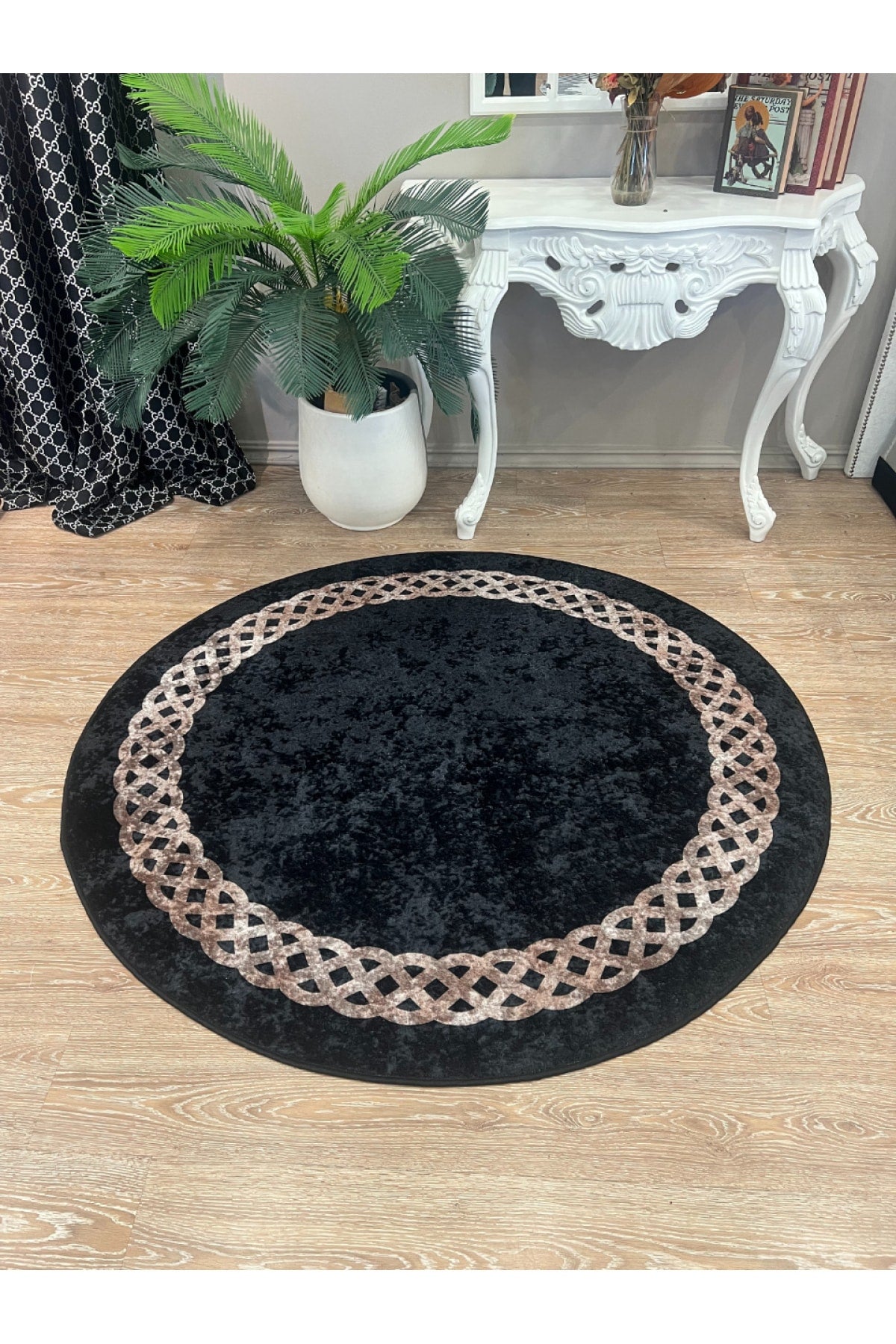 Chain Patterned Gray - Black Decorative Rug