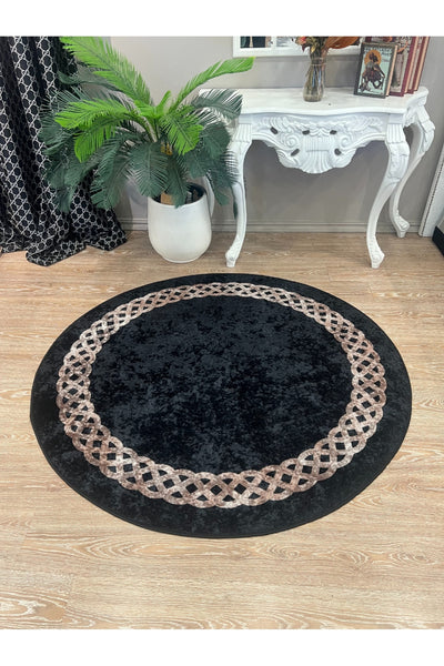 Chain Patterned Gray - Black Decorative Rug