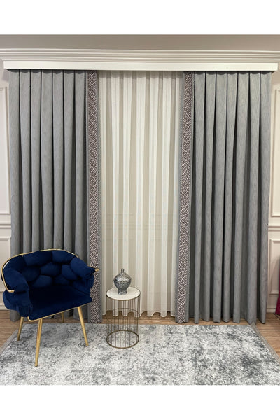 Jacquard 1/3 Dense Pleat Bordered Panel Print Blackout Curtain - Light Gray