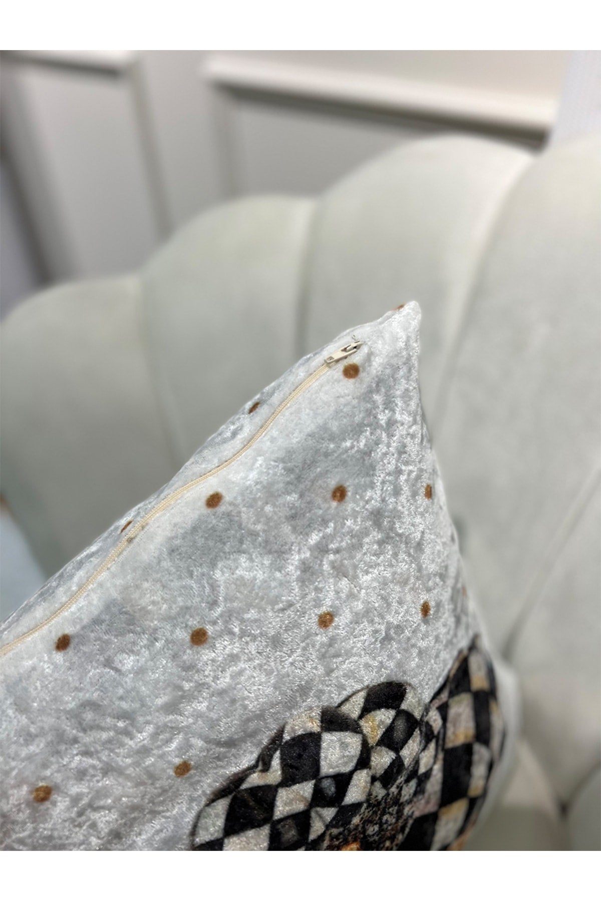 %100 Velvet Pumpkin Print Cushion Cover Gray - 45x45