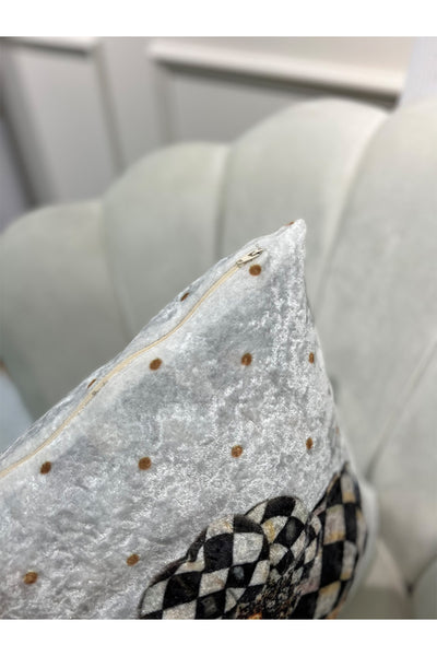 %100 Velvet Pumpkin Print Cushion Cover Gray - 45x45