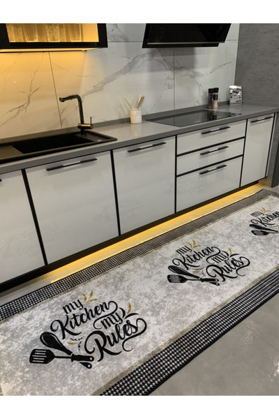 Spoon Kitchen Desen Lateks Deri Taban Mutfak Halısı