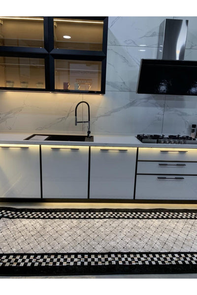 Bang Model Checkered Non-Slip Base Kitchen Rug - Gray-Black