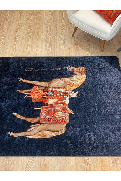 Horse Pattern Latex-Backed Round Rug