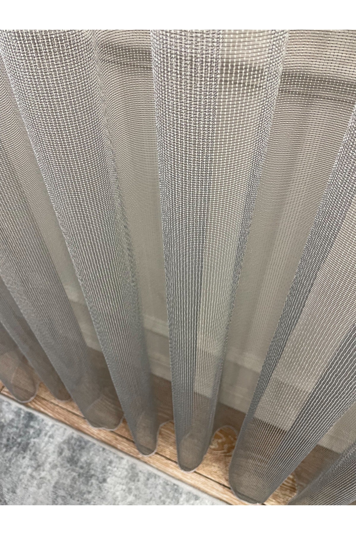 Modern Çizgili 1/2.5 Normal Pile - EKRU - KREM Renk Tül Perde