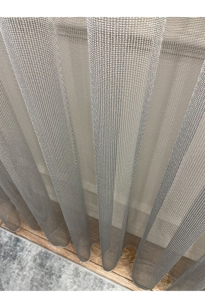 Modern Çizgili 1/2.5 Normal Pile - EKRU - KREM Renk Tül Perde