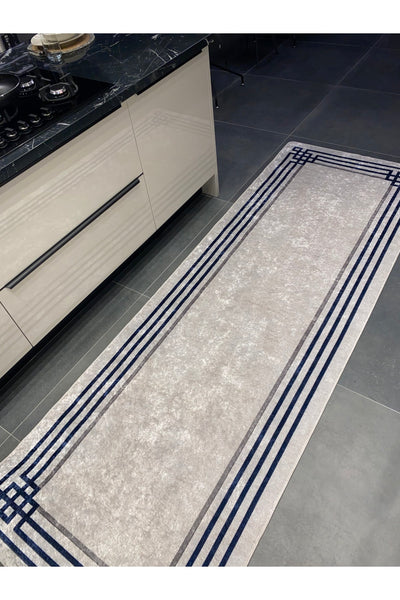 Geometric Gradient Chenille-Look Latex Non-Slip Base Stain-Resistant Fringeless Rug - Navy/Gray