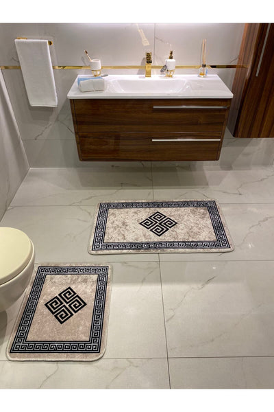 Losarina 2-Piece Latex Base Bathroom Mat Set (60x100 - 60x50) Gray