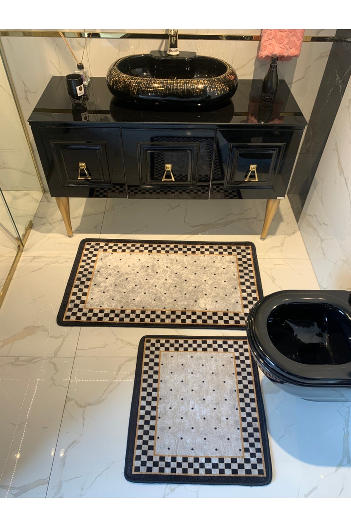 Rasel Model 2-Piece Latex Non-Slip Bathroom Mat Set Size (60X100 - 60X50)