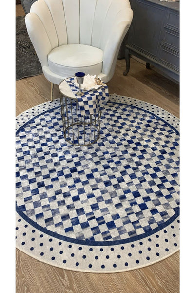 Robert Diamond Pattern Fringeless Round Rug - Brown