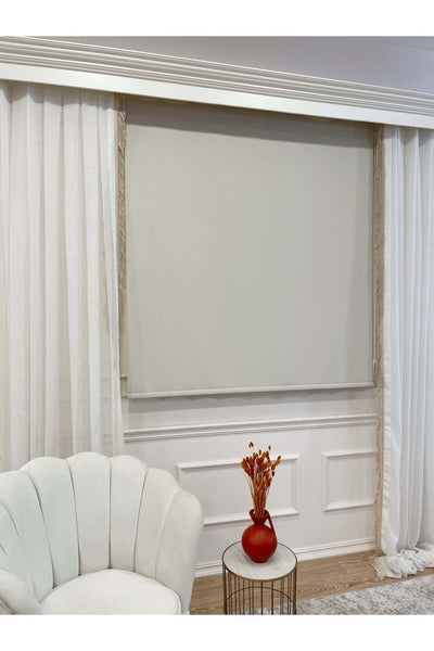 Cream Color Linen-Look Thick Fabric Roller Shade Modern Curtain