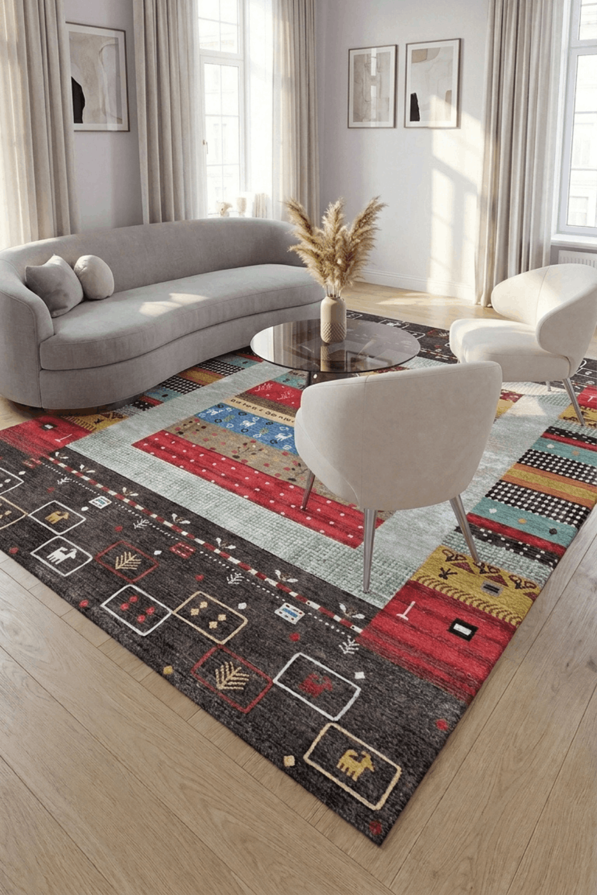 Washable Printed Minora Rug - Traditional Medallion Style