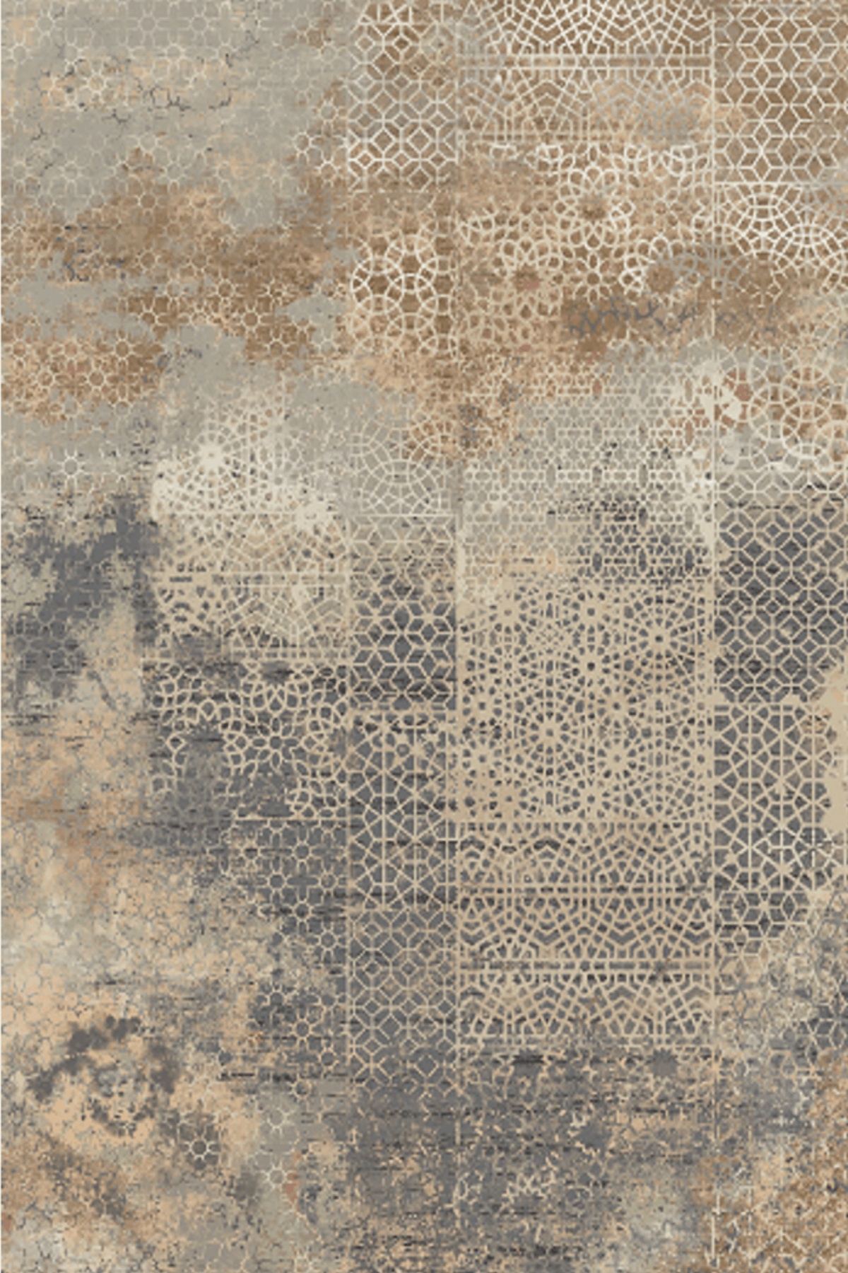 Washable Printed Widget Rug - Distressed Geometric Patchwork