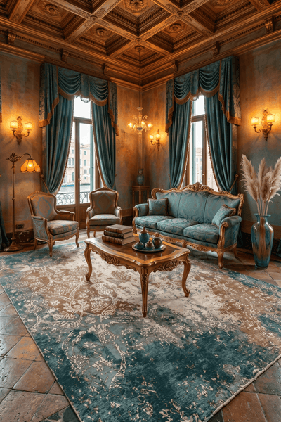 Washable Printed Derma Rug - Distressed Damask Style