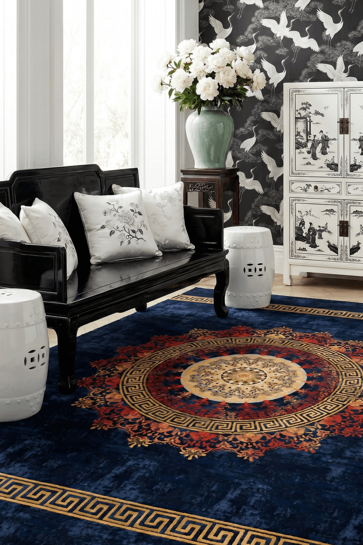 Washable Printed Wone Rug - Ancient Greek Key Mandala