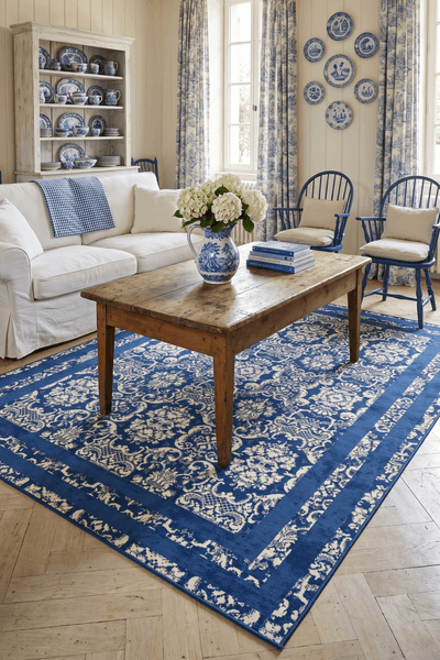 Washable Printed Glady Rug - Classic Damask Border Style