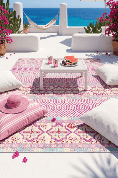 Washable Printed Burns Rug - Tribal Geometric Stripes