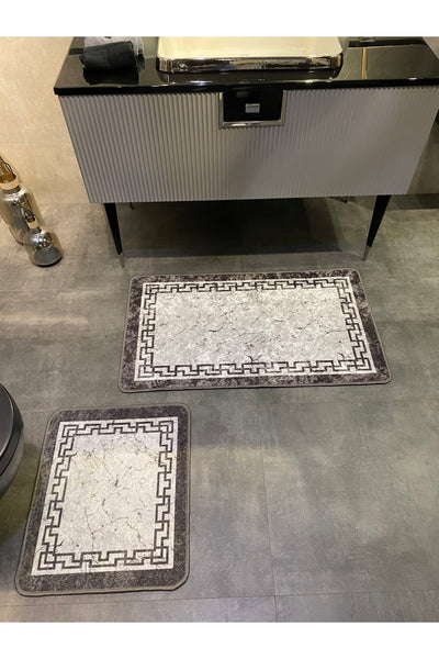 Linaro 2-Piece Latex Non-Slip Waterproof Bathroom Mat Set (60x100 - 60x50) Gray