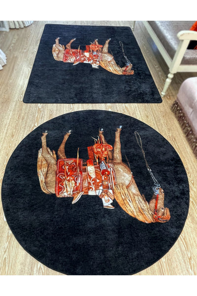 Horse Pattern Latex-Backed Round Rug
