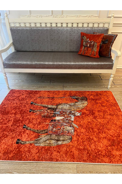 Horse Pattern Latex-Backed Round Rug