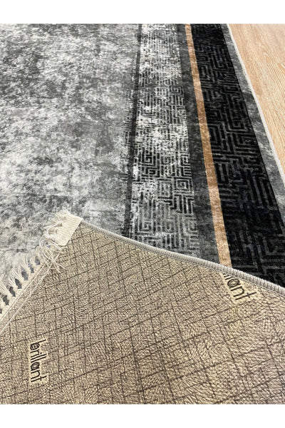 Vilmar Modern Striped Latex Leather Base Fringed Rug - Beige