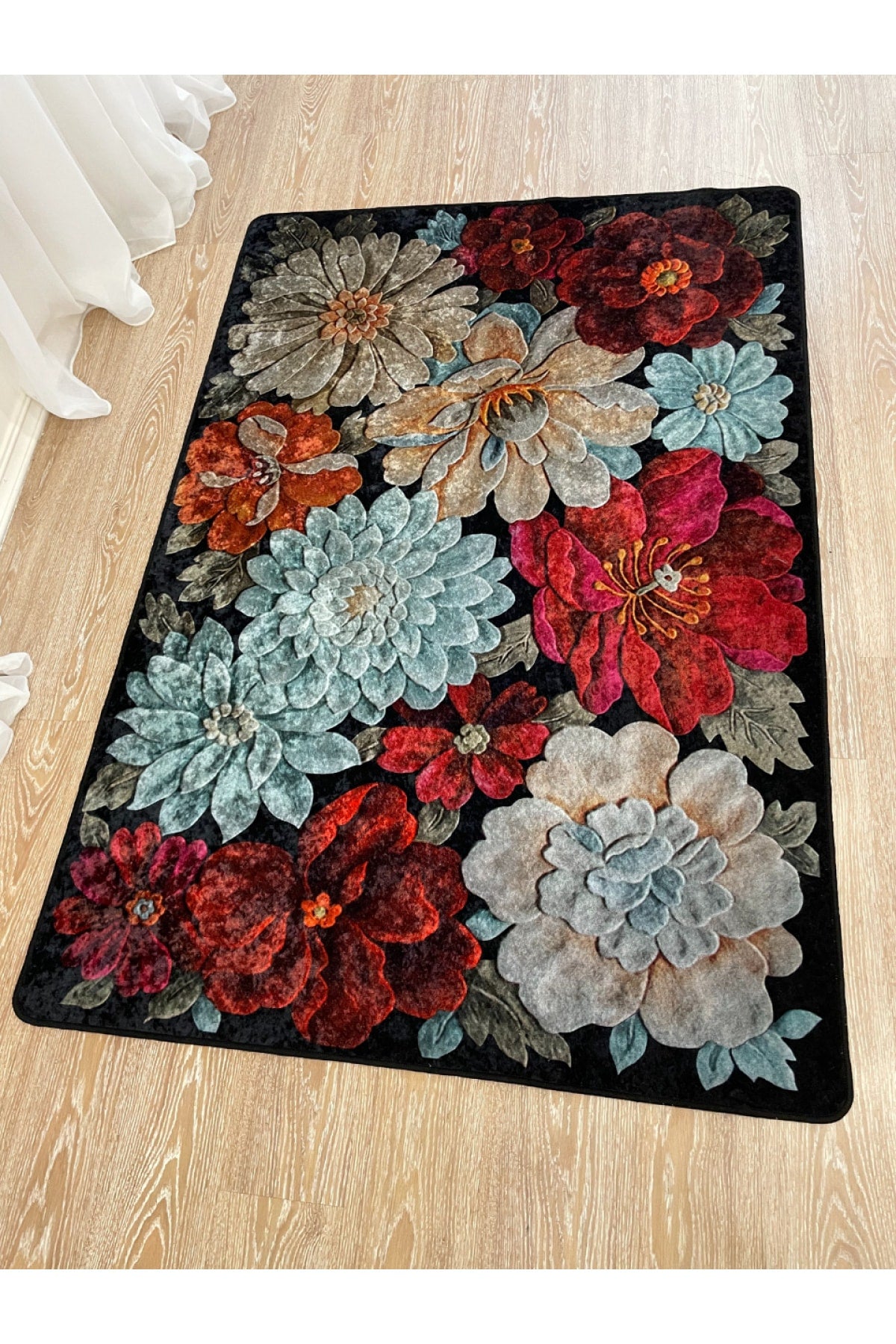 Floral Pattern Washable Decorative Round Rug - Gray