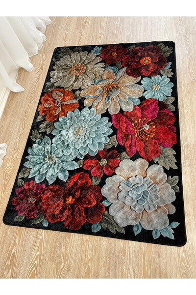 Floral Pattern Washable Decorative Round Rug - Gray