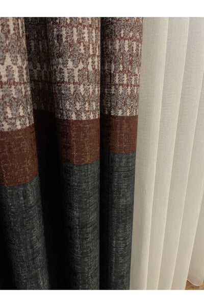 Keten Zemin Batik Desen 1/2,50 Pile Fon Perde - Antrasit Gri