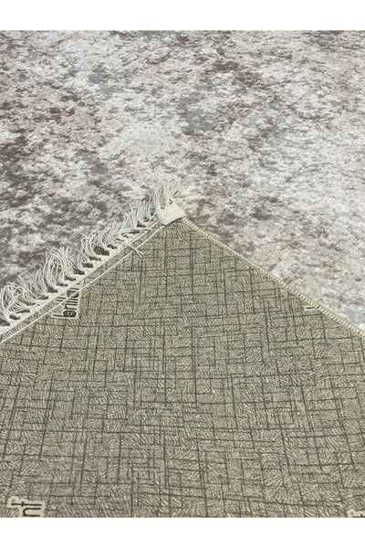 Vilmar Modern Striped Latex Leather Base Fringed Rug - Beige