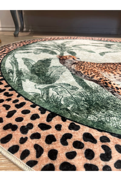 Cheetah Print Latex-Backed Round Rug
