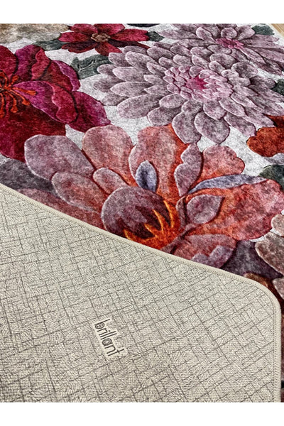 Floral Pattern Washable Decorative Round Rug - Gray
