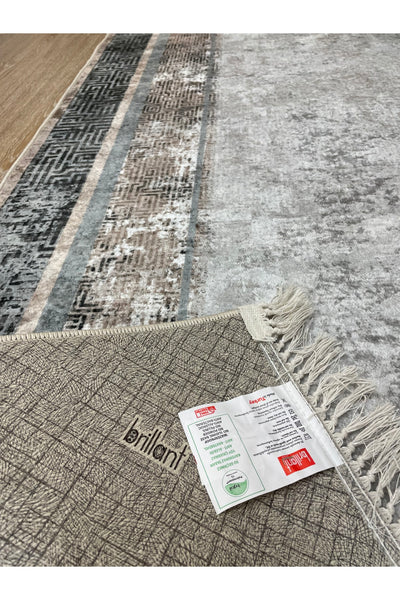 Vilmar Modern Striped Latex Leather Base Fringed Rug - Beige